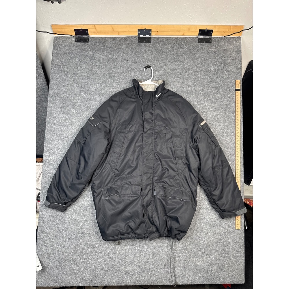 Nike Insulated Parka Jacket Mens Large Black Fleece Lined Y2K Utility‎